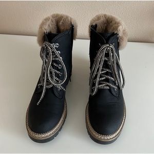 Steve Madden Black Faux Fur Combat Boots 6.5